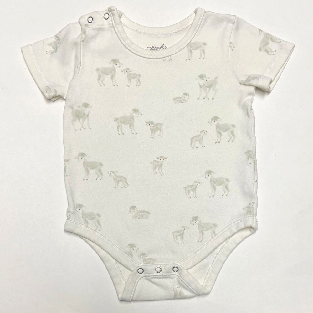 Pehr Short Sleeve Shoulder Snap Bodysuit 6-12 Mos Follow Me Lamb Organic Cotton